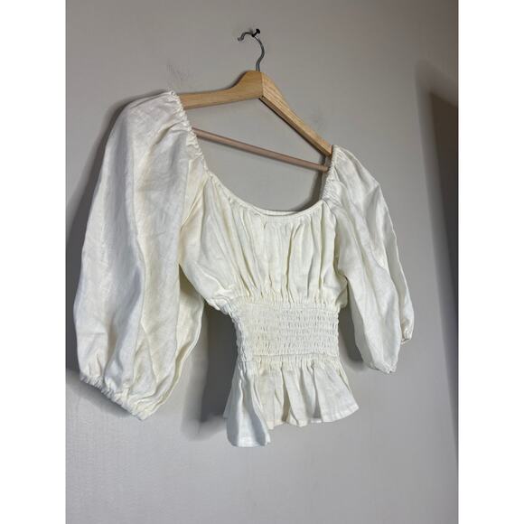 NEW Faithfull The Brand Puff Sleeves Elastic Cuff Kinsley Top Plain White Size:4 - Picture 3 of 7